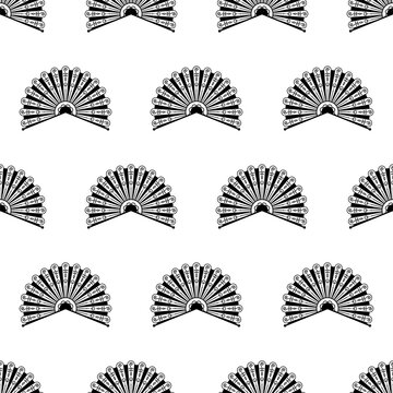 Hand Fan Icon Seamless Pattern, Handheld Fan Icon, Traditional Back And Forth Waving Fan