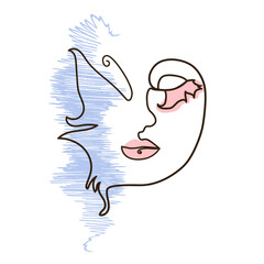 abstract face with butterfly one line drawing. Portret minimalistic style