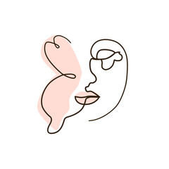 abstract face with butterfly one line drawing. Portret minimalistic style