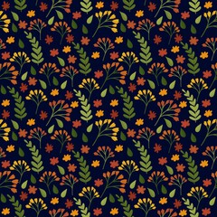 Seamless pattern of flowers on a dark blue background