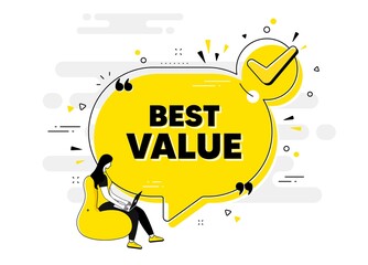 Best value text. Check mark chat bubble banner with people. Special offer Sale sign. Advertising Discounts symbol. Best value approved chat message. Checklist user background. Vector
