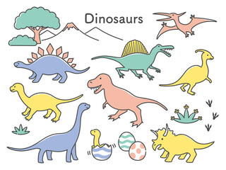 simple line illustration of dinosaurs
