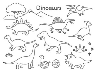 simple line illustration of dinosaurs