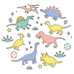 simple line illustration of dinosaurs