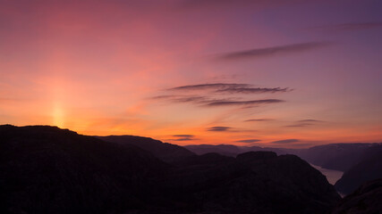 Fototapeta premium the Norwegian fjord Lyusebotn, a beautiful view from Pulpit Rock