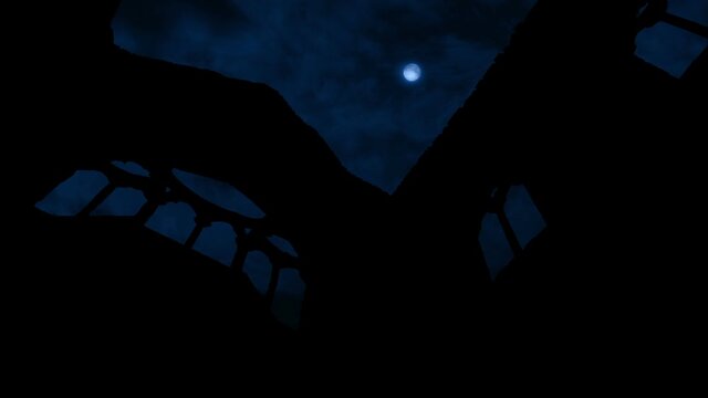 Old Building Ruins At Night With Moon Above