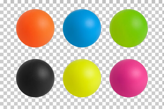 six colorful plastic balls