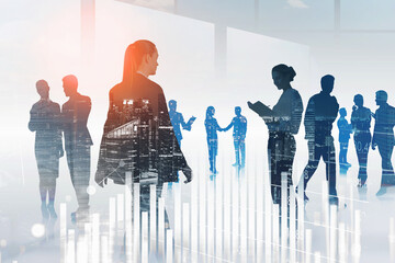 Diverse working business people,walking abstract office space. S