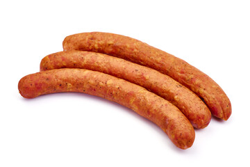 Dried Pork sausages, isolated on white background. High resolution image.
