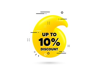 Up to 10 percent Discount. Yellow 3d quotation bubble. Sale offer price sign. Special offer symbol. Save 10 percentages. Discount tag minimal talk quote. 3d quotation mark with message. Vector
