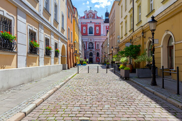 Obraz premium Poznan. Narrow old street with famous medieval houses.