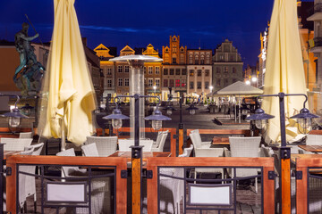 Poznan. Old Town Square with famous medieval houses at sunrise.