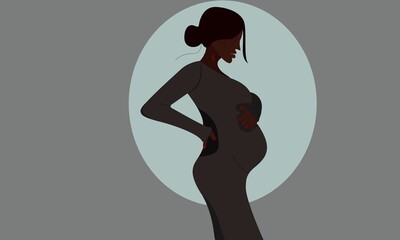 pregnant black woman. woman is pregnant. The happiness of motherhood, breastfeeding. Flat vector cartoon illustration