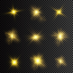 Vector illustration of abstract flare light rays. A set of stars, light and radiance, rays and brightness.
