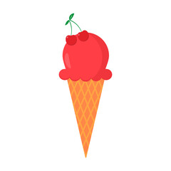 Cherry ice cream flat.Vector illustration isolated on white background.