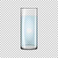 One effervescent tablets in glass of water.Vector illustration isolated on white background.