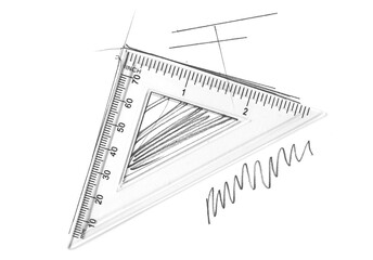 Transparent triangle and pencil lines, scribble isolated on white background, with clipping path