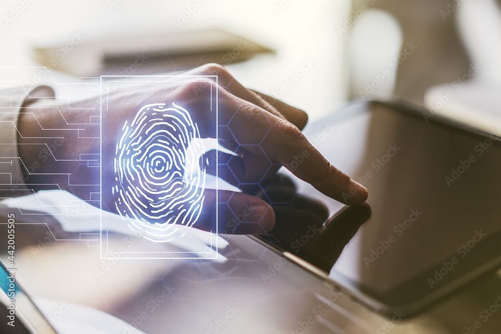 Aufkleber abstract creative fingerprint illustration with finger clicks on a digital tablet on background, per