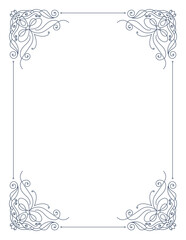 Decorative frame with swirls corners. Elegance border. Simple contour for wedding, greeting banner design. Isolated illustration