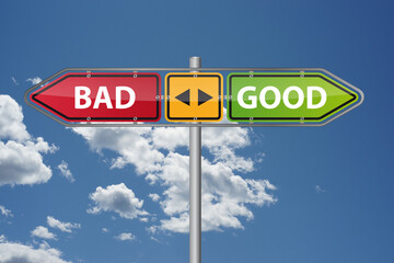 Good bad direction arrow sign post concept