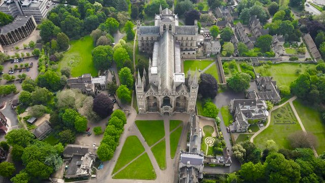 Aerial view of Peterborough Cathedral,  also known as Saint Peter's Cathedral, in the United Kingdom