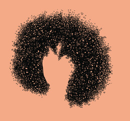 Curly girly hairstyle isolated on nude background. Hand drawn small curls