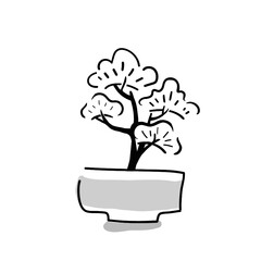 Japanese plant illustration. Hand drawn sketch. Japanese garden. Vector illustration of Japanese bonsai icon. Graphic design elements. Isolated objects. 