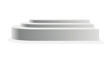 Podium realistic. Showroom pedestal, floor stage platform isolated mockup. 3D realistic round empty podium with steps. Concept of showcase for product, promotion sale or presentation