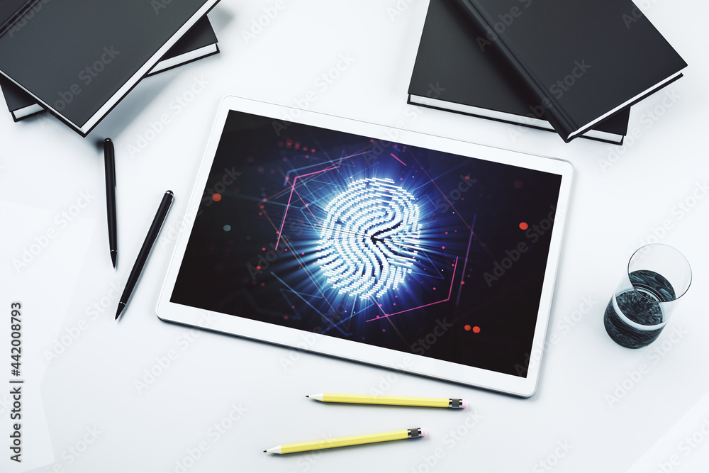 Aufkleber modern digital tablet monitor with abstract creative fingerprint hologram, research and development 