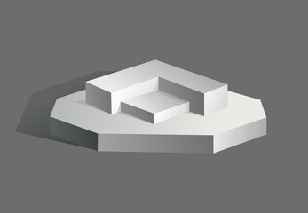 Podium realistic. Showroom pedestal, floor stage platform isolated mockup. Round and square 3d empty podium with steps. Concept of showcase for product, promotion sale or presentation