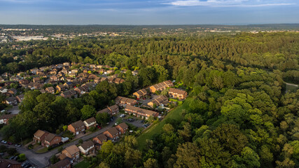 UK Estate in the forest. Buildings near the fores