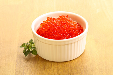 Red caviar in the bowl