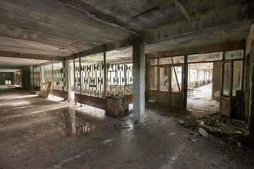 Hall of abandoned school in ghost town Pripyat