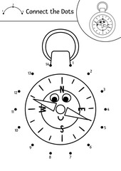 Vector camping dot-to-dot and color activity with cute kawaii tourist compass. Summer camp connect the dots game for children. Funny adorable road trip coloring page for kids. .