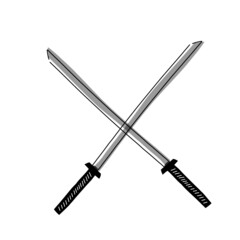 Japanese goods illustration. Hand drawn sketch. Japanese culture. Vector illustration of Japanese samurai sword icon. Graphic design elements. Isolated objects.