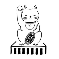 Japanese goods illustration. Hand drawn sketch. Japanese culture. Vector illustration of Japanese beckoning cat icon. Graphic design elements. Isolated objects.