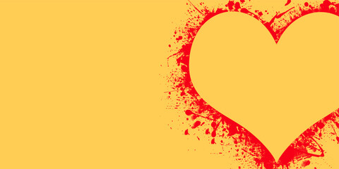 yellow love background with red heart, red heart frame and border