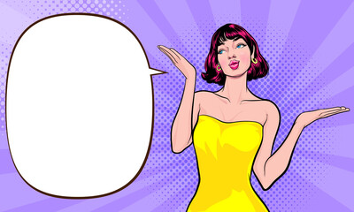 young girl holds her hands at shoulder with bubble space