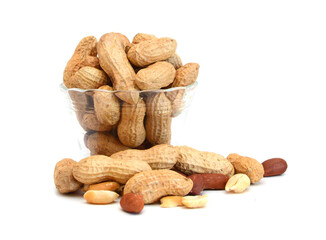 Composition from nuts on the white isolated background 