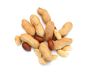 Composition from nuts on the white isolated background 