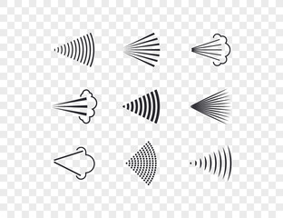 Aerosol, drop, spray icon set. Vector illustration. Flat design.