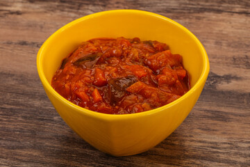 Eggplant saute with tomato and herbs