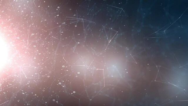 Artistic binary numbers data code rotating in shining 3d cyberspace motion background. Copy space animation.