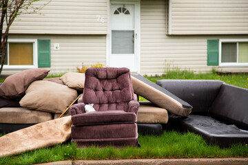 Bulk garbage day concept, funtinure in the street, seasonal waste collection service.
