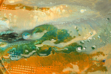 Fototapeta na wymiar Abstract watercolor blot flow background. Marble texture. Acrylic color in water and oil.