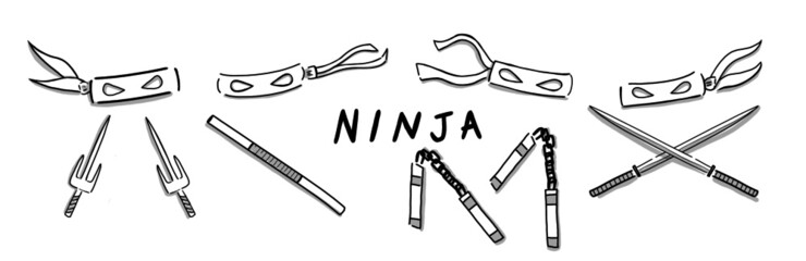 Japanese illustration. Hand drawn sketch. Japanese culture and history. Vector illustration of Japanese Ninja weapon icon. Graphic design elements. Isolated objects. © Mizuho Call