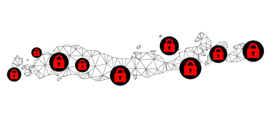 Polygonal mesh lockdown map of Indonesia - Flores Islands. Abstract mesh lines and locks form map of Indonesia - Flores Islands.