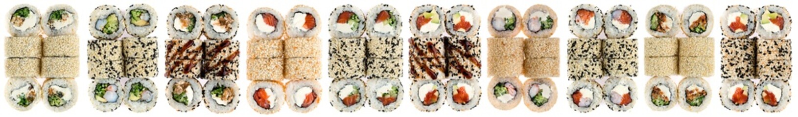 diferent type Sushi sets isolated on white background