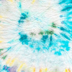 Obraz premium Cyan Tie Dye Spiral Background. Dyed Round Paint.
