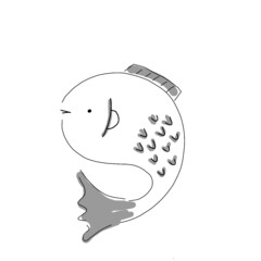 Japanese animal illustration. Hand drawn sketch. Japanese culture and lifestyle. Vector illustration of Japanese Tai fish icon. Graphic design elements. Isolated objects.